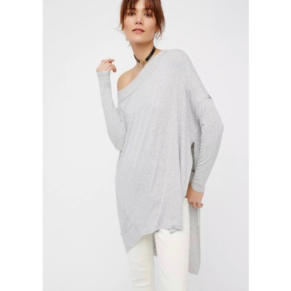 Free People Grapevine Asymmetric Ribbed Tunic Grey Small